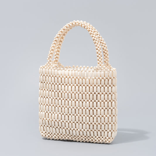 Fashion wooden bead bag hand-woven bag female niche design hand-held commuter bag high-end female bag