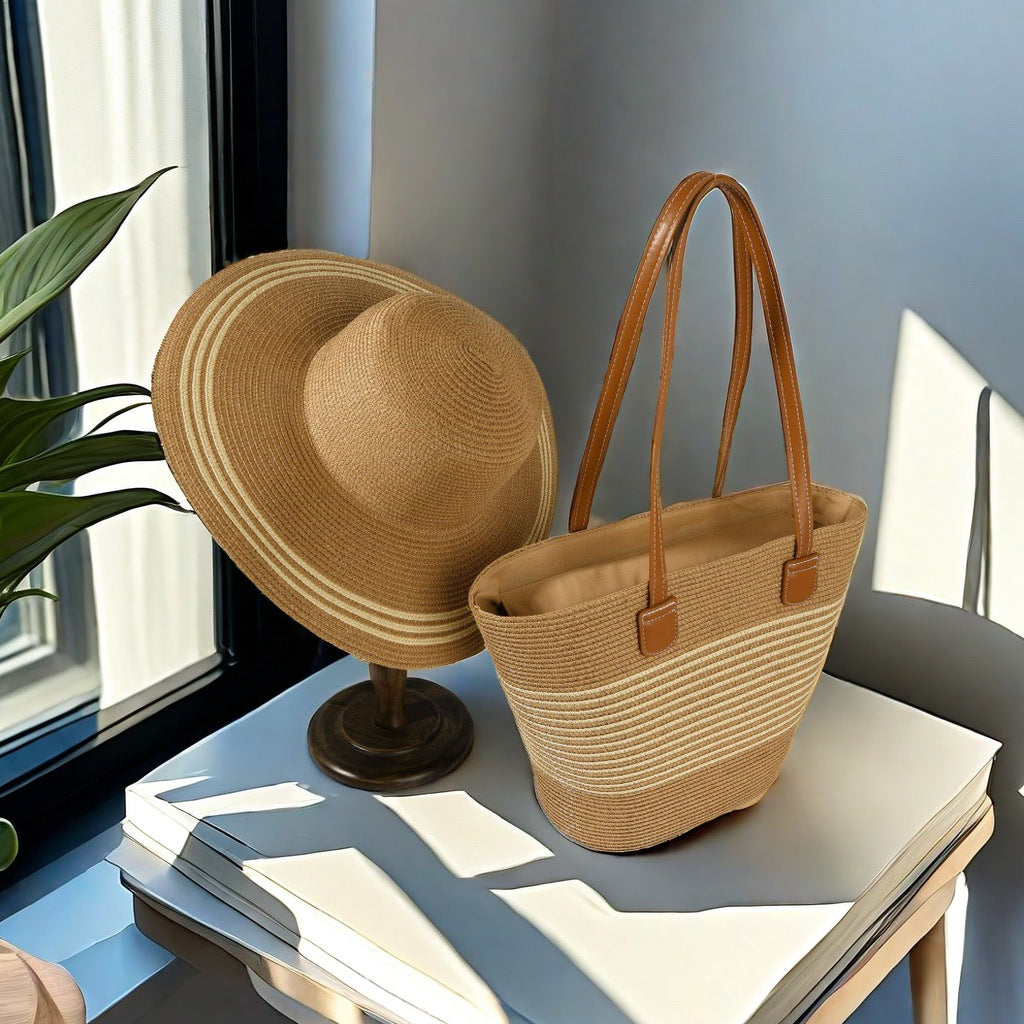 New straw bag forest woven shoulder bag hat cover summer outdoor travel vacation beach tote bag