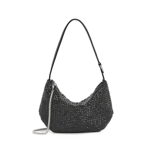 Women's bag spring and autumn rhinestone underarm bag semi-circular bag one shoulder hand-held chain moon small bag women's bag