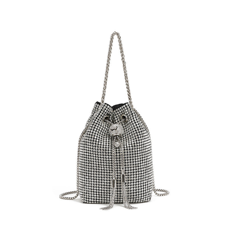 Fashion new rhinestone lantern bead bag chain diamond crossbody women's bag