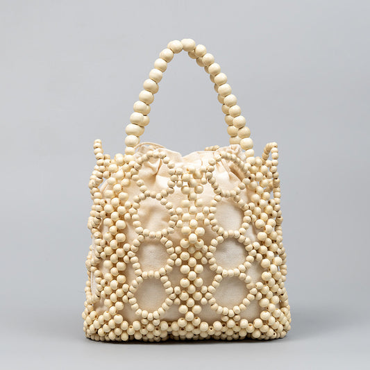 Bags for women, summer niche design, versatile commuting wooden bead bag, hand-woven handbag