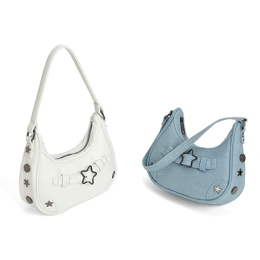 Baguette bag women's new style hot girl underarm bag this year's popular leather personality star buckle shoulder bag