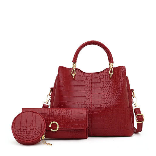 Women's bag new retro fashion crocodile pattern three-piece bag large capacity handbag shoulder crossbody