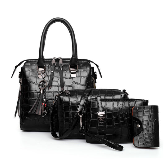 New urban simple fashion single shoulder crossbody handbag crocodile pattern mother and child bag four-piece set women's bag