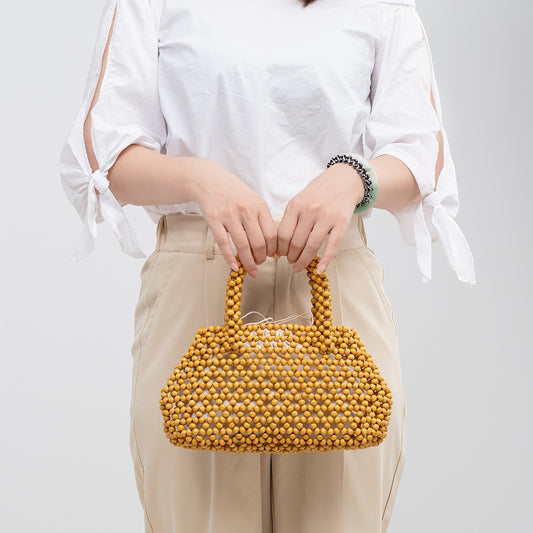 Wooden beads small square bag hand-woven bag niche design high-end commuter handbag