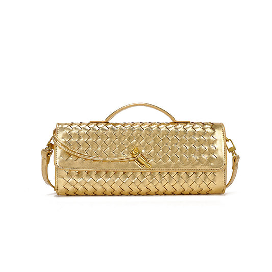 Braided evening bag soft leather vintage baguette bag accordion bag horizontal crossbody bag for women