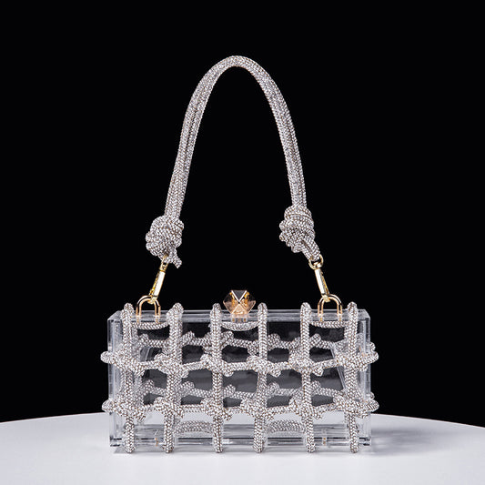 Spring and summer acrylic transparent storage box banquet hand-woven rope small square bag underarm handbag bag