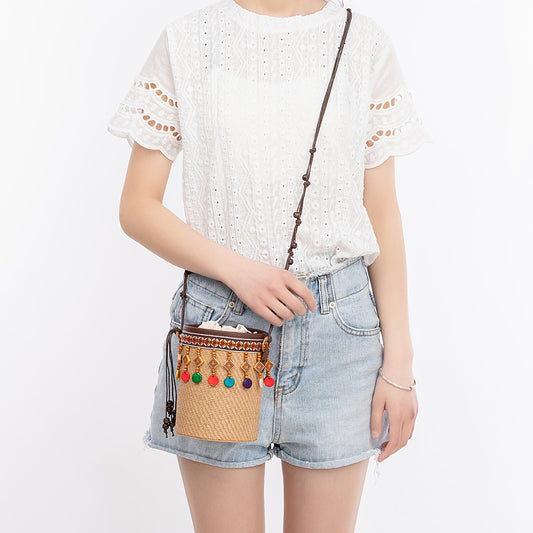 Hand-woven bag straw bag seaside holiday beaded beach bag women's crossbody shoulder bag