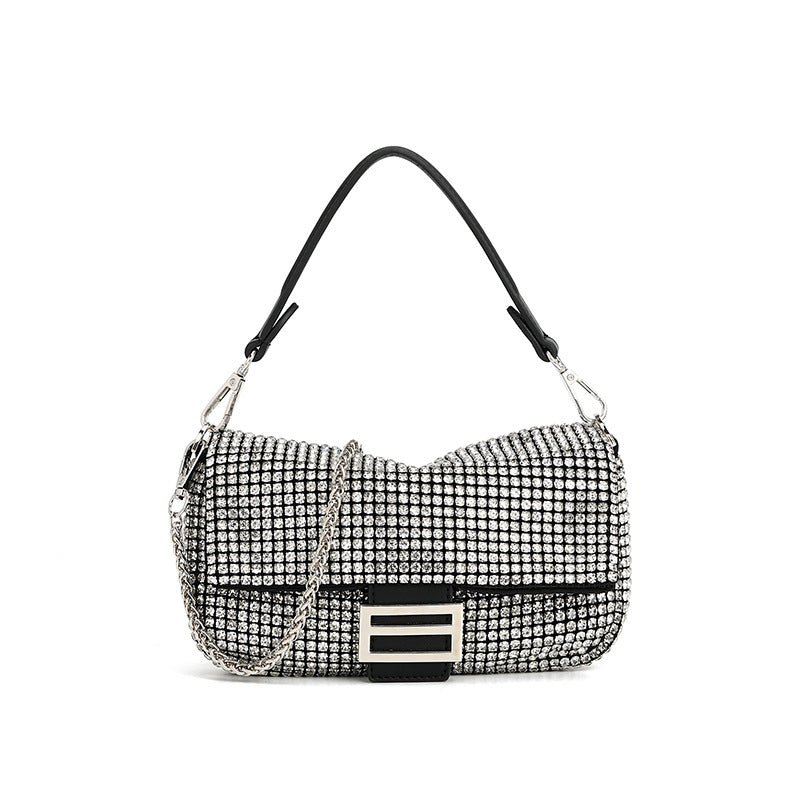 Diamond-studded high-end shoulder messenger bag fashionable and versatile evening bag niche full diamond handbag underarm bag for women