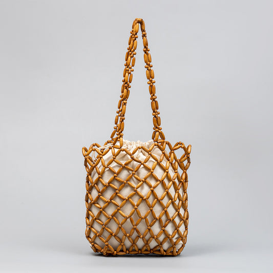 Portable wooden bead bag hand-woven bag women's summer niche design commuter shoulder bag