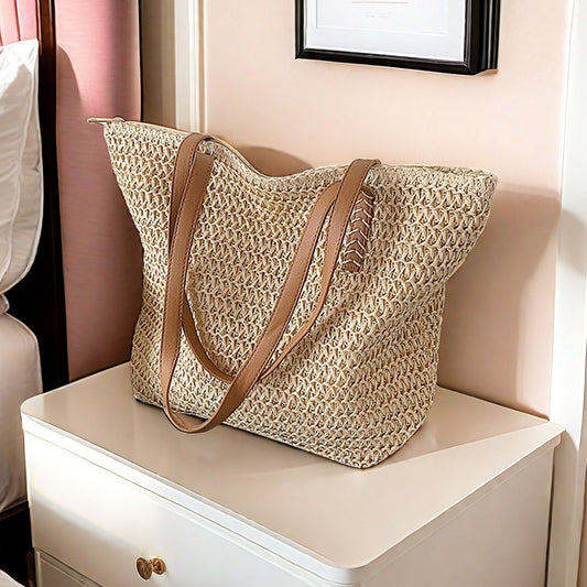 Casual French style large capacity woven forest handbag summer beach straw bag one shoulder underarm tote bag