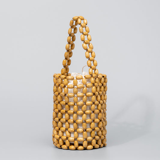 Hand-woven bag niche design bucket bag high-grade wooden bead bag for women