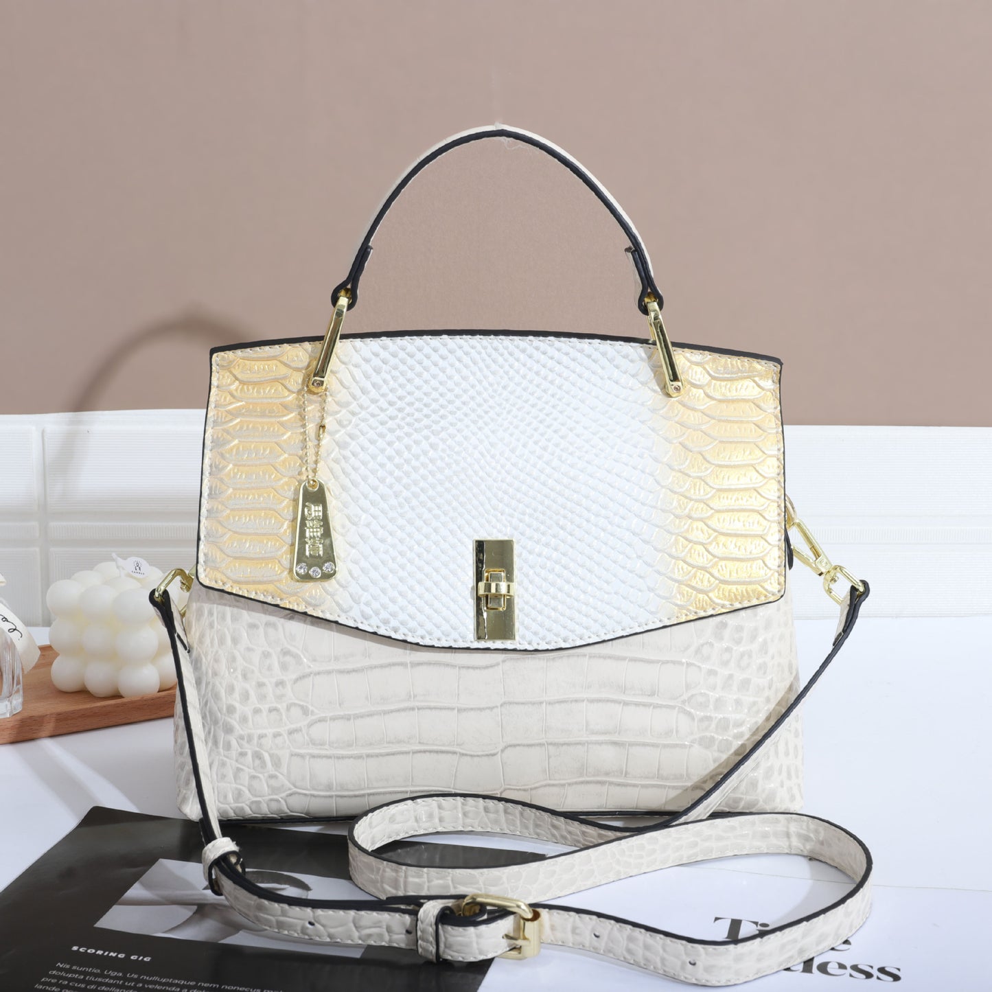 Crocodile leather women's bag mother-in-law bag shoulder messenger bag fashionable high-end light luxury accordion mommy bag