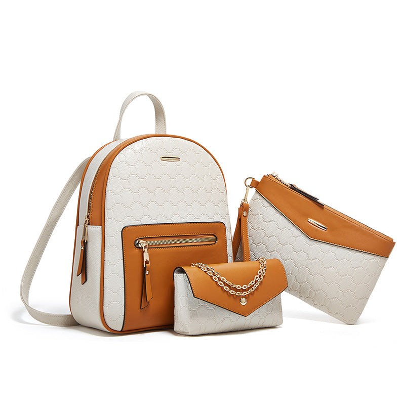 New style backpack new style fashion women's bag solid color retro mother and child three piece set