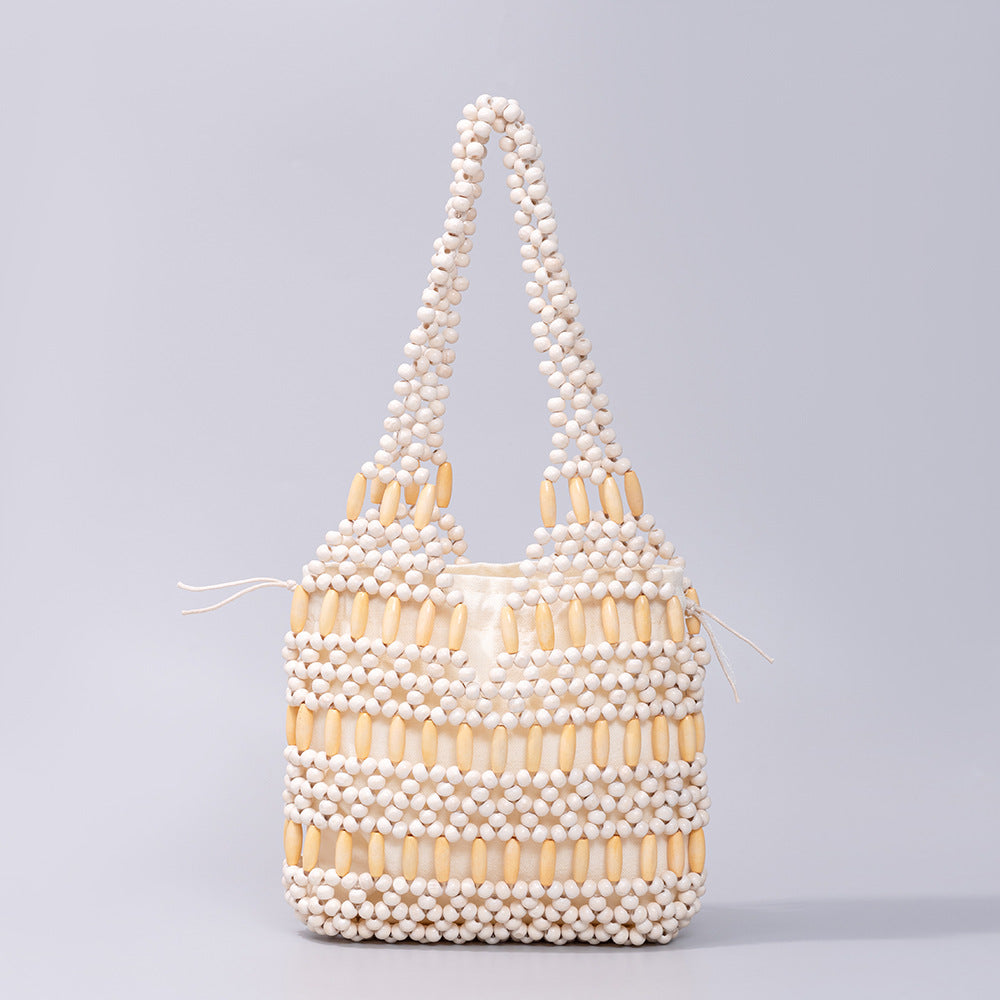 Maple wood handbags women's bags niche design commuter bag trend wooden beads woven bag women