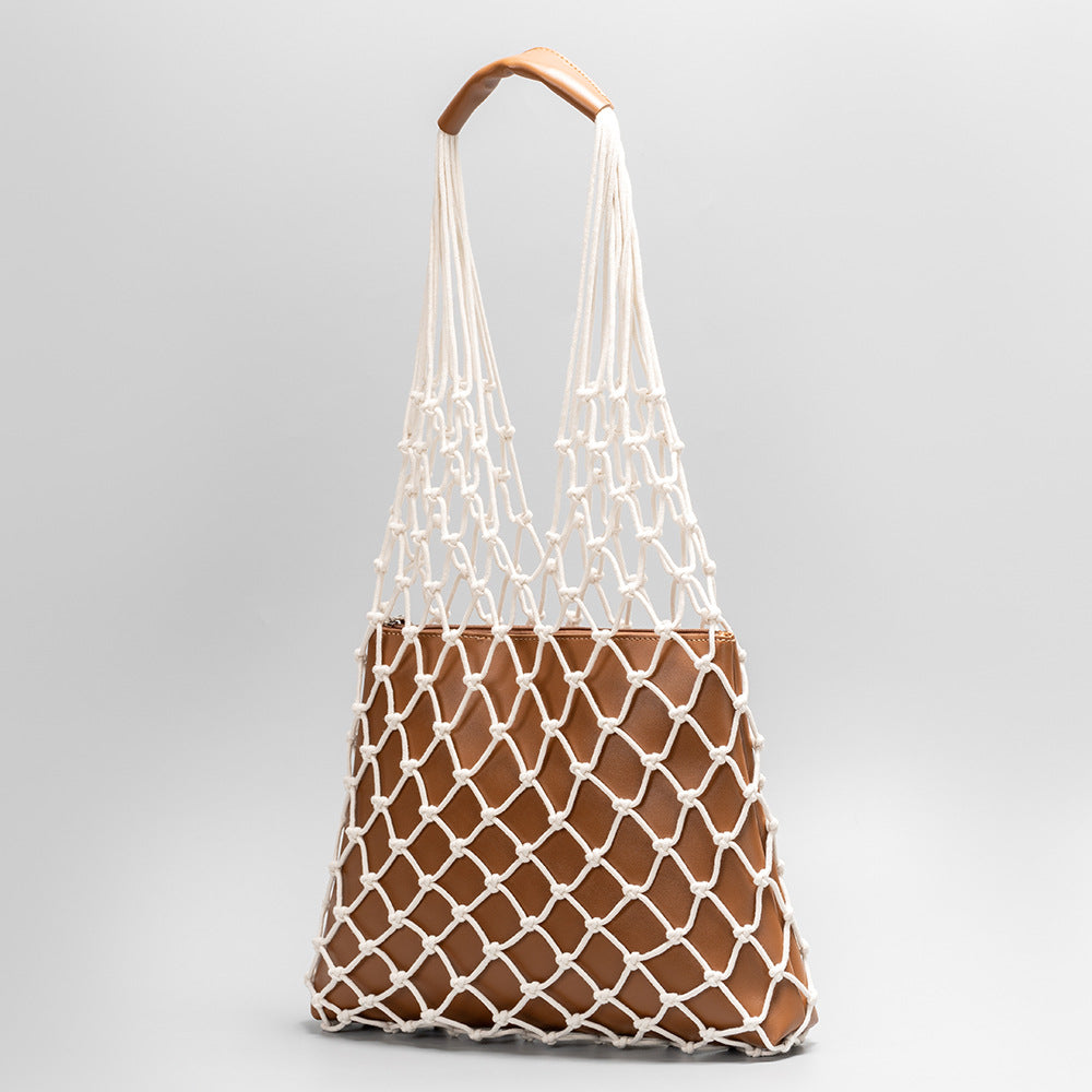 Hand-woven bag seaside beach vacation net bag fishing net bag single shoulder hand-held cotton thread bag