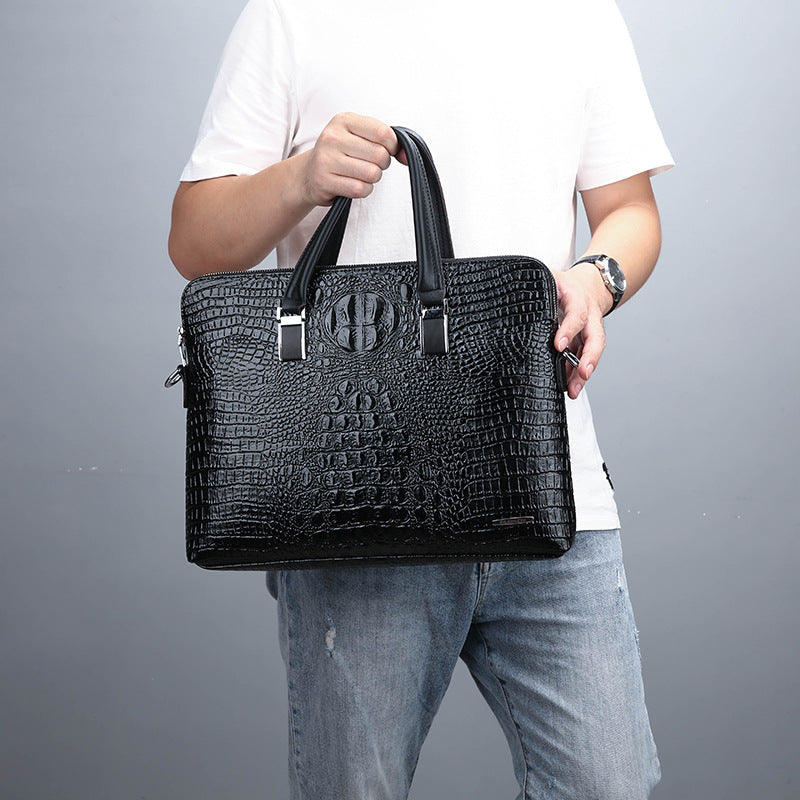 Men's bag large capacity new business crocodile pattern handbag one shoulder document computer gift bag men's bag