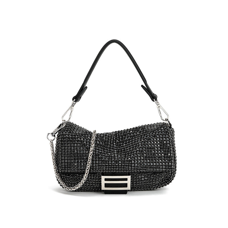 Diamond-studded high-end shoulder messenger bag fashionable and versatile evening bag niche full diamond handbag underarm bag for women