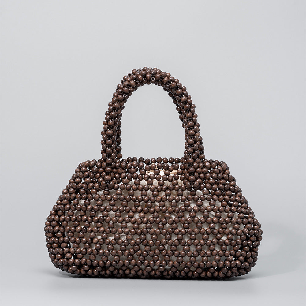 Wooden beads small square bag hand-woven bag niche design high-end commuter handbag