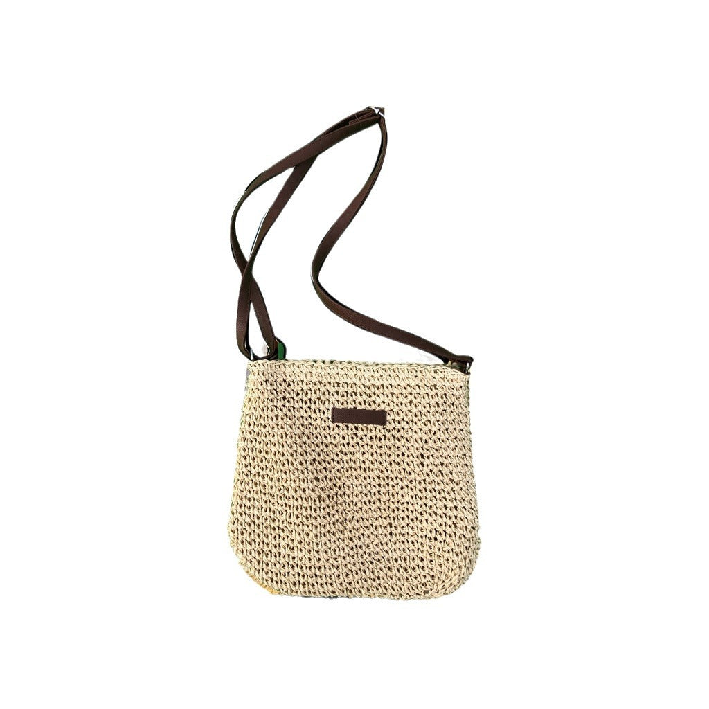 Straw woven bag shoulder bag women Korean style fashion woven new style seaside beach crossbody bag