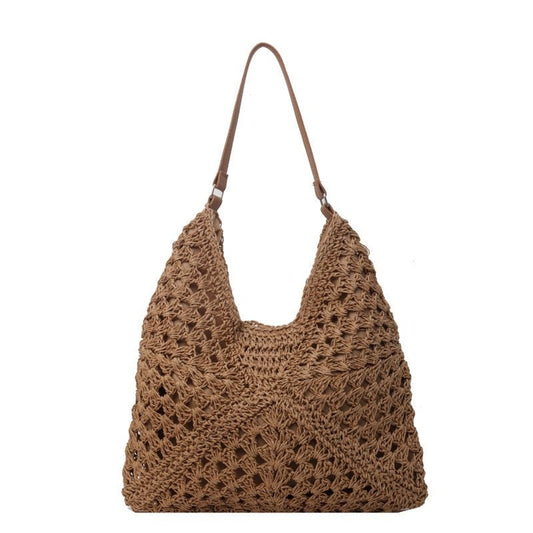 New fashion paper rope straw bag hollow square flower large triangle contrast color woven bag shoulder crossbody underarm bag women's bag