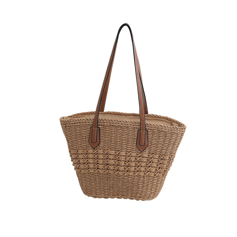 Straw bag large capacity French niche shoulder bag new summer travel tote bag commuter handbag