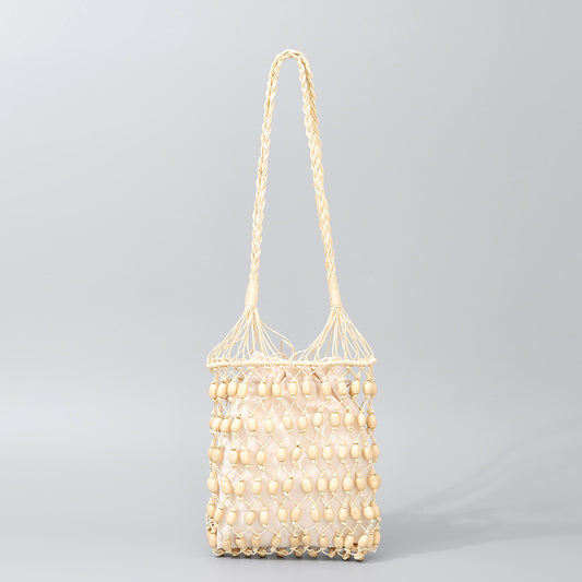 Hand-woven style wooden bead shoulder bag high-end niche design commuter women's bag