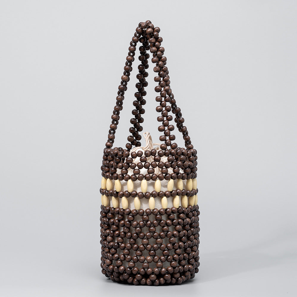 Wooden bead handbag hand-woven bag daily commuting bucket bag female niche design