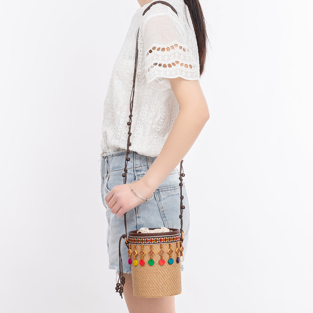 Hand-woven bag straw bag seaside holiday beaded beach bag women's crossbody shoulder bag