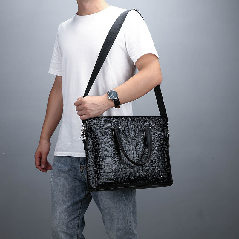 Men's bag large capacity new business crocodile pattern handbag one shoulder document computer gift bag men's bag