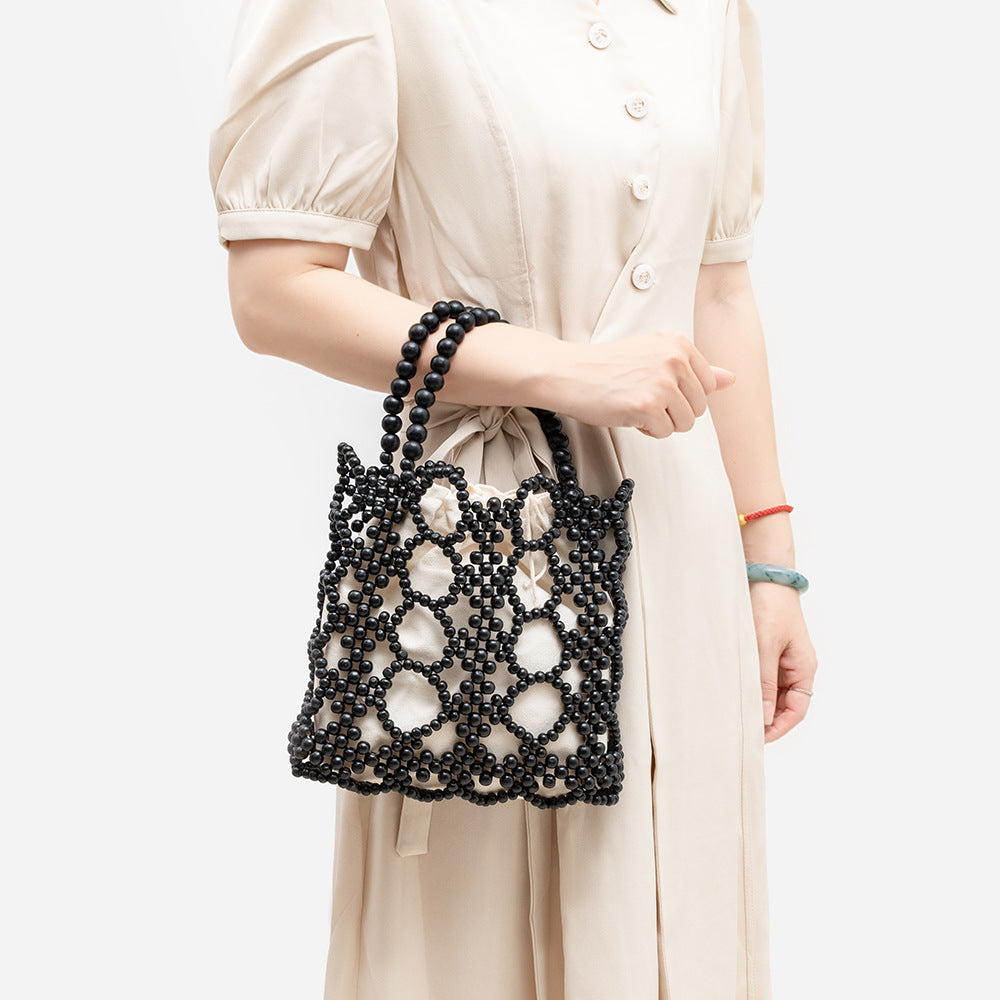 Bags for women, summer niche design, versatile commuting wooden bead bag, hand-woven handbag