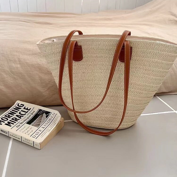 New women's single shoulder straw bag large capacity seaside holiday style all-match commuter tote bag simple straw bag