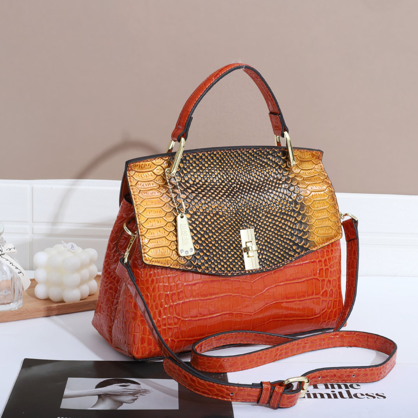 Crocodile leather women's bag mother-in-law bag shoulder messenger bag fashionable high-end light luxury accordion mommy bag