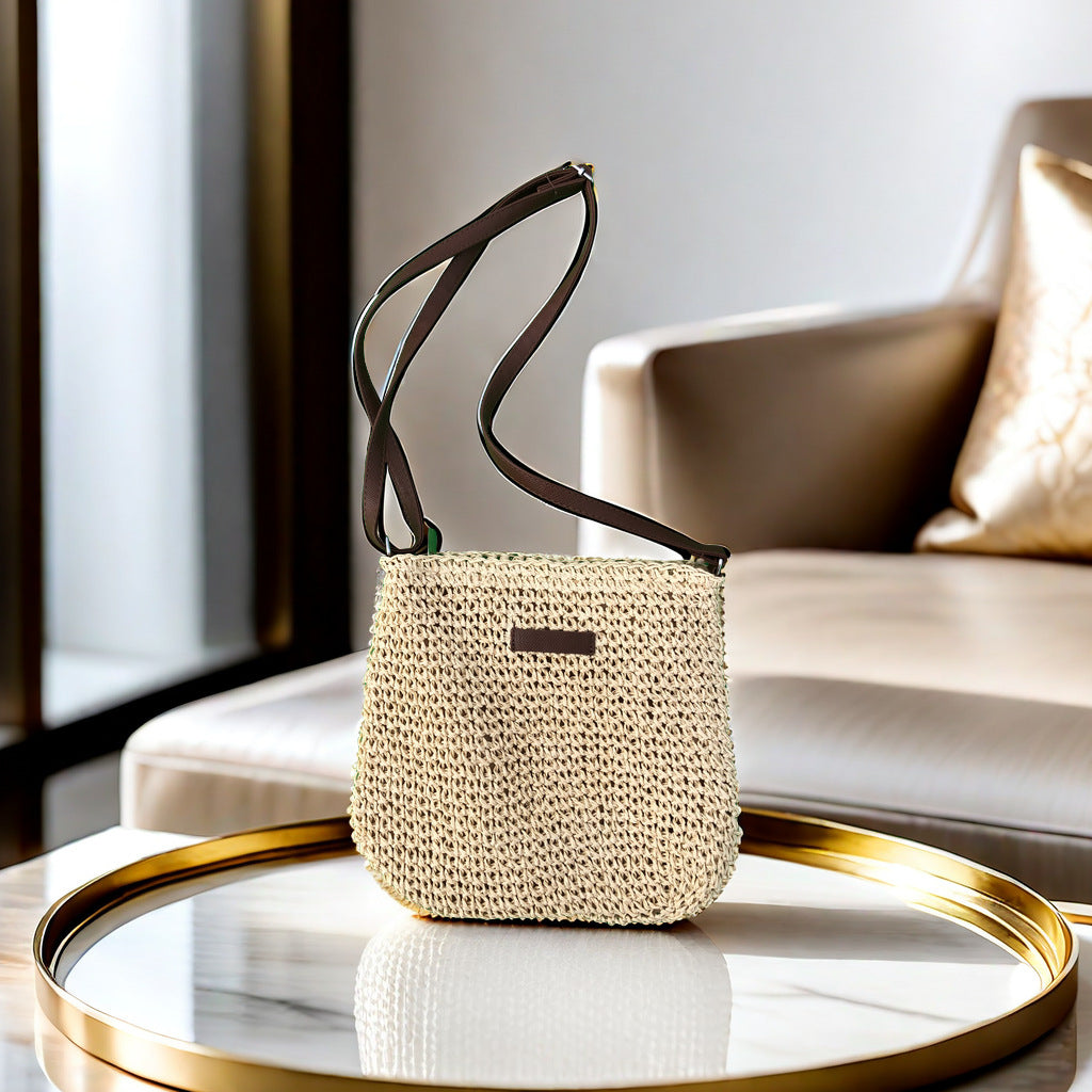 Straw woven bag shoulder bag women Korean style fashion woven new style seaside beach crossbody bag