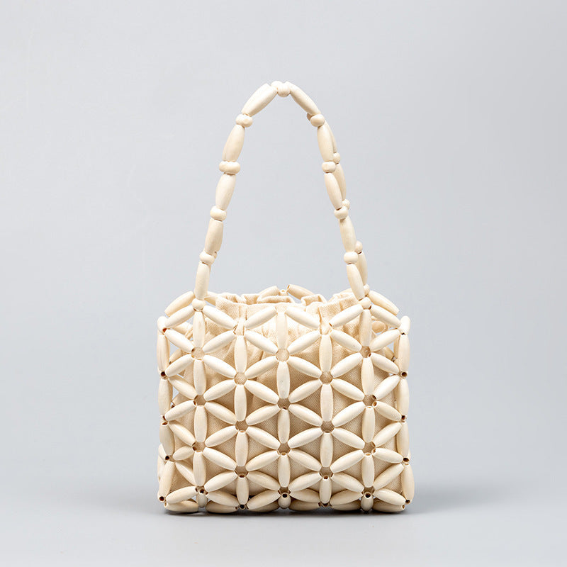 Hand-woven bag for women, commuter small bag, high-grade exquisite wooden bead bag, handbag for women in summer