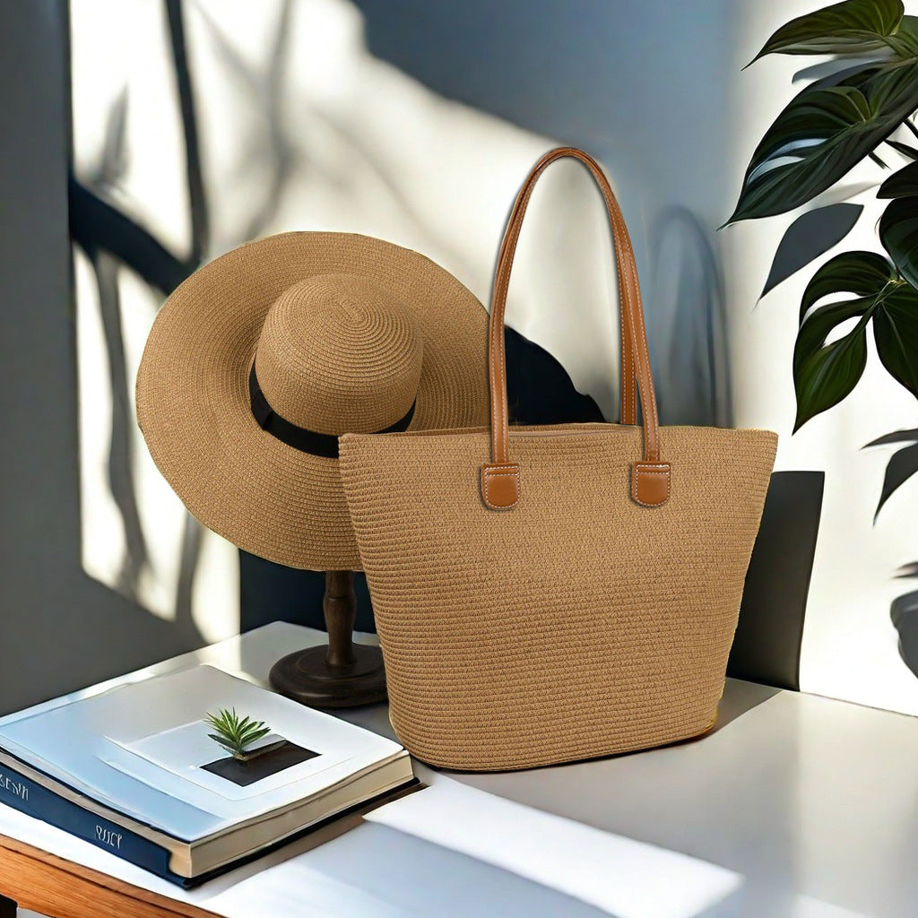 New straw bag forest woven shoulder bag hat cover summer outdoor travel vacation beach tote bag