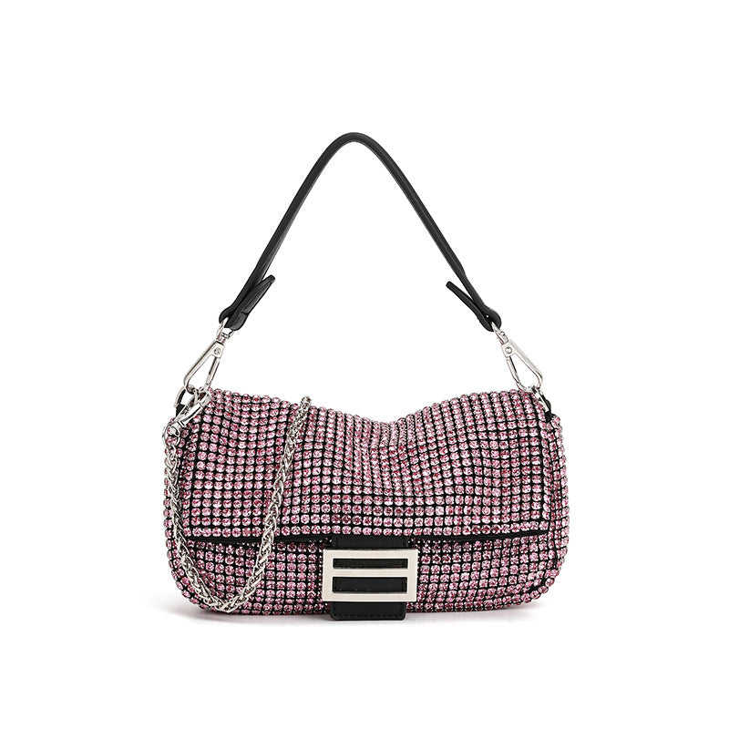 Diamond-studded high-end shoulder messenger bag fashionable and versatile evening bag niche full diamond handbag underarm bag for women