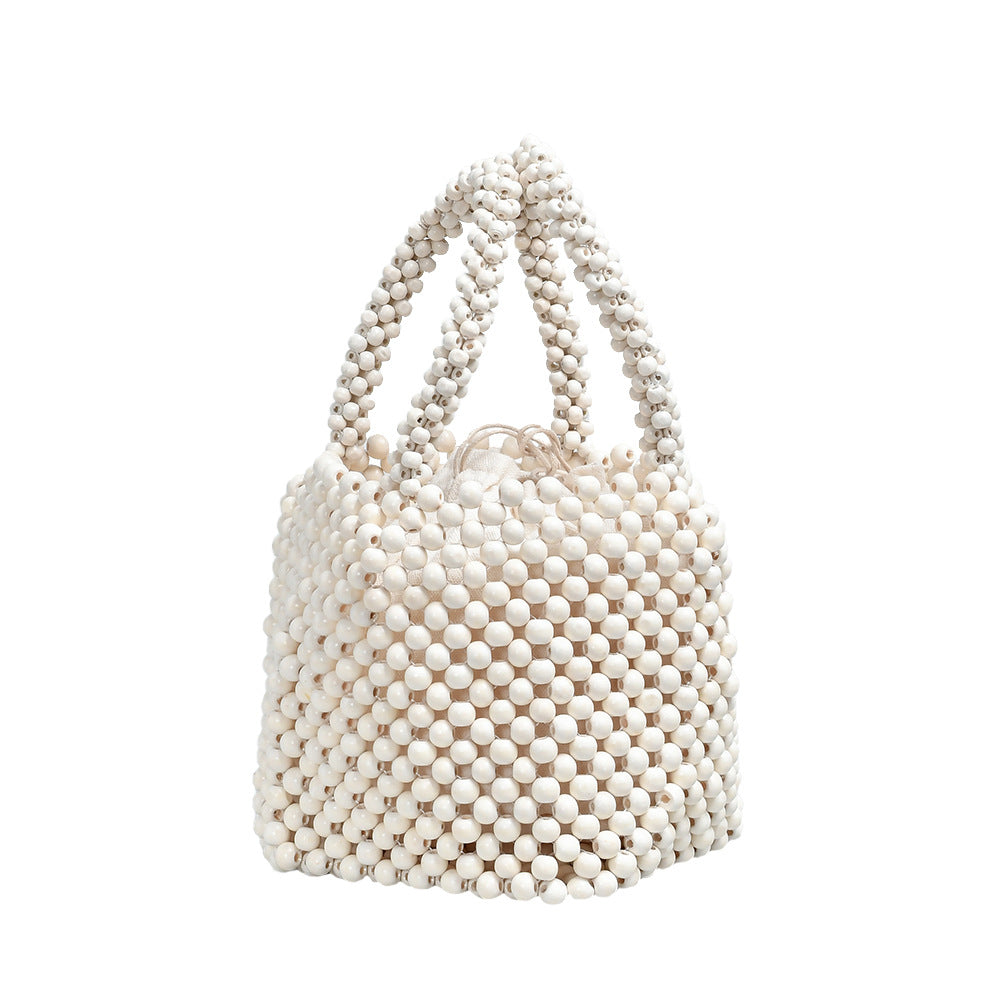 Hand-woven bags niche design wooden bead bags ladies handbags mother-and-child bucket bags