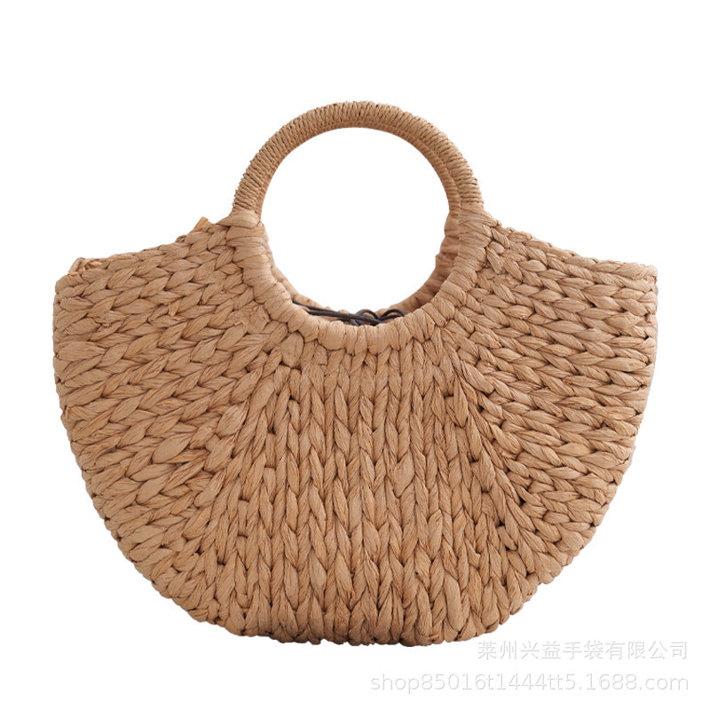 New simple straw bag round bucket moon handbag large capacity holiday beach bag hand-held vegetables