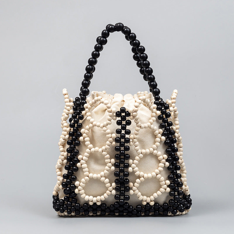 Bags for women, summer niche design, versatile commuting wooden bead bag, hand-woven handbag