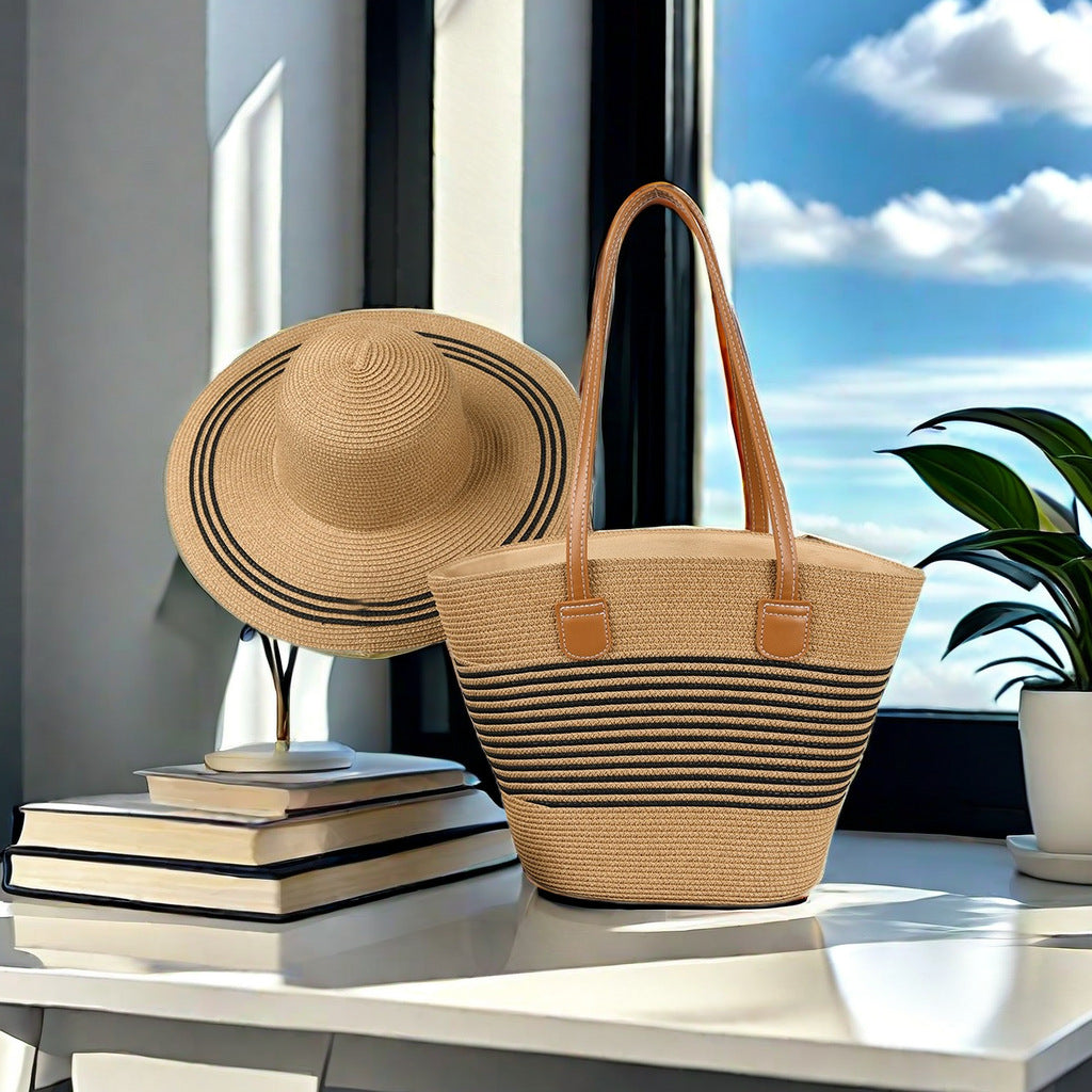 New straw bag forest woven shoulder bag hat cover summer outdoor travel vacation beach tote bag