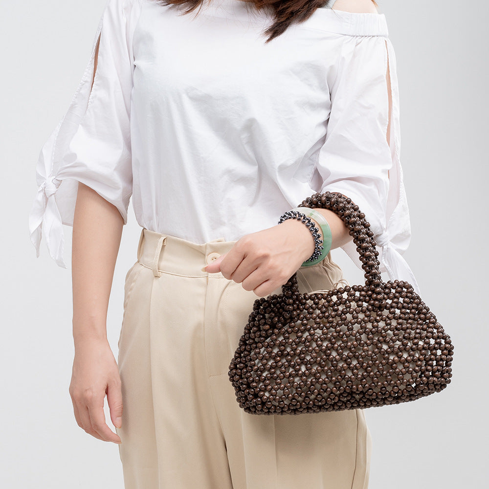 Wooden beads small square bag hand-woven bag niche design high-end commuter handbag