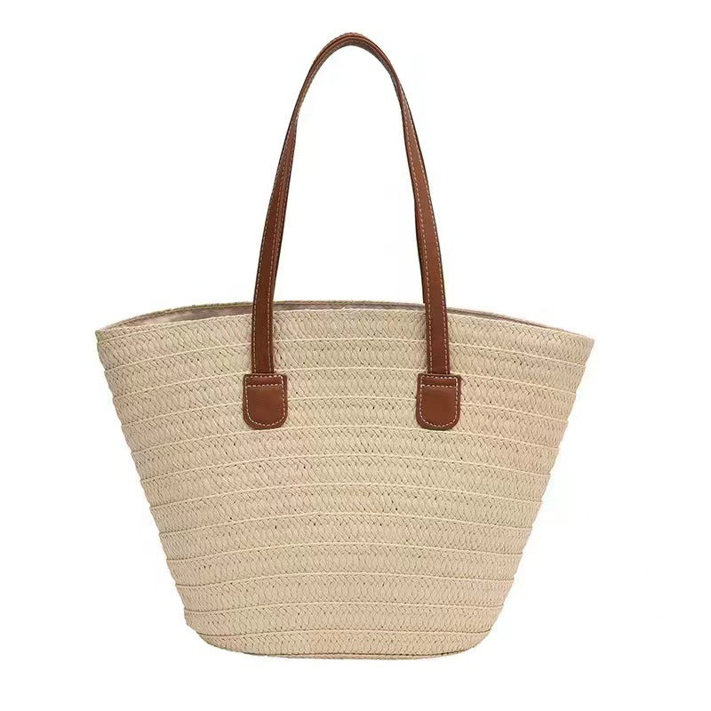 New women's single shoulder straw bag large capacity seaside holiday style all-match commuter tote bag simple straw bag