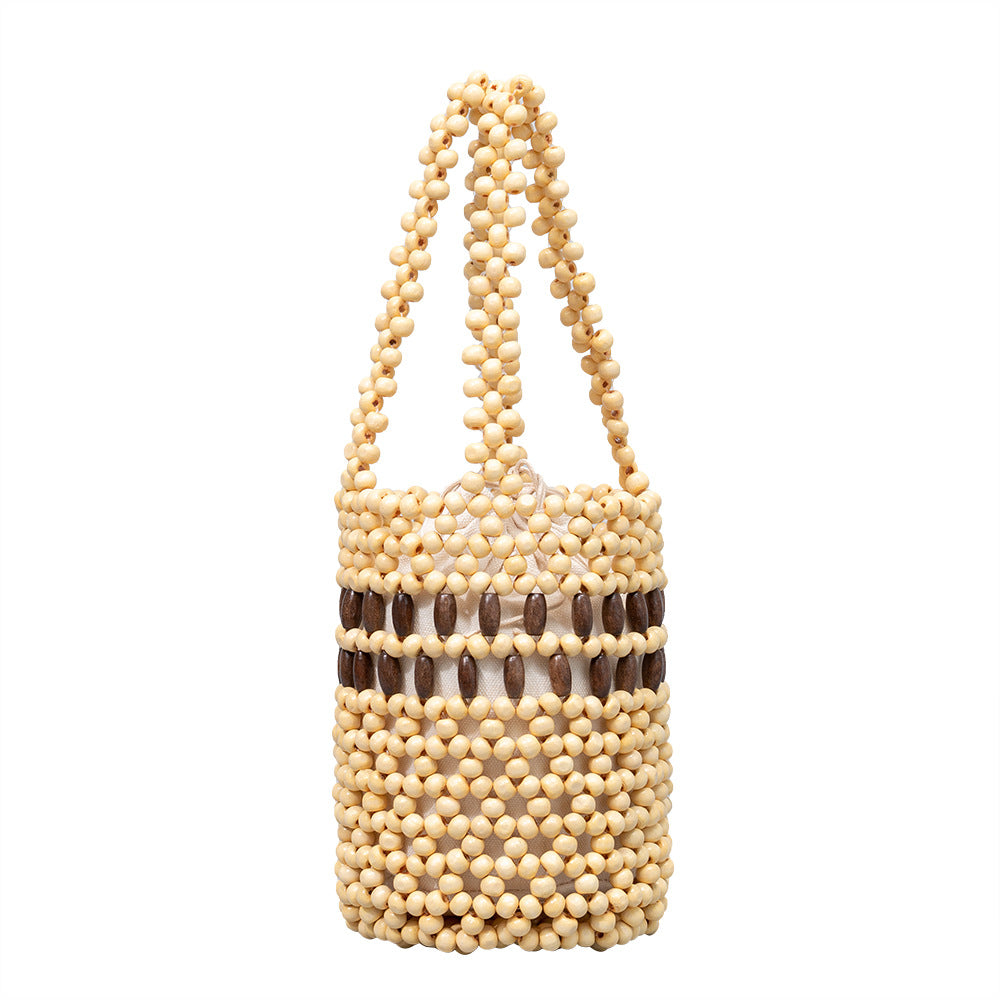 Wooden bead handbag hand-woven bag daily commuting bucket bag female niche design