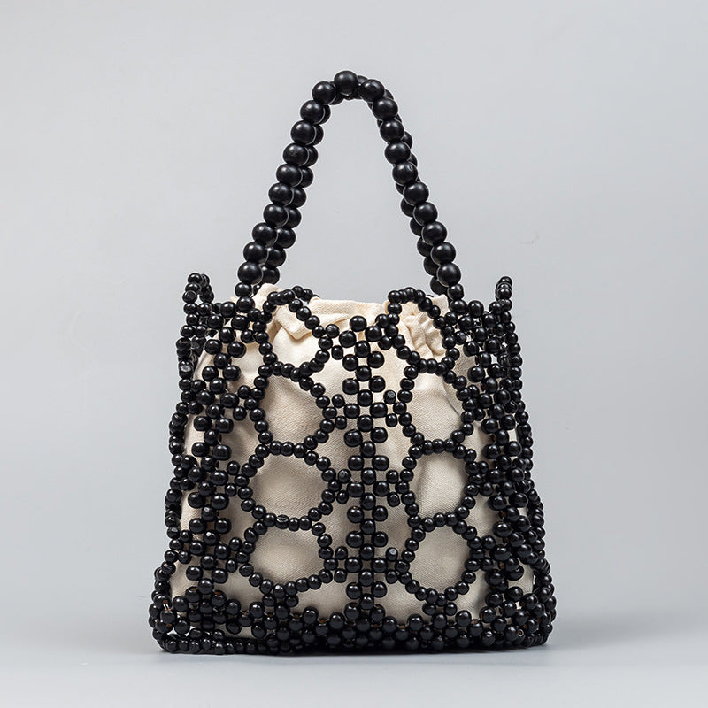 Bags for women, summer niche design, versatile commuting wooden bead bag, hand-woven handbag