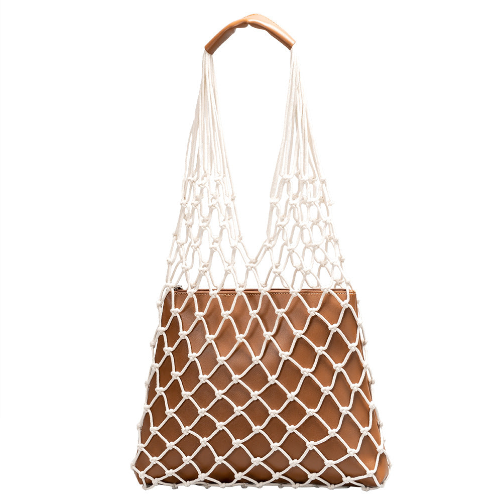 Hand-woven bag seaside beach vacation net bag fishing net bag single shoulder hand-held cotton thread bag