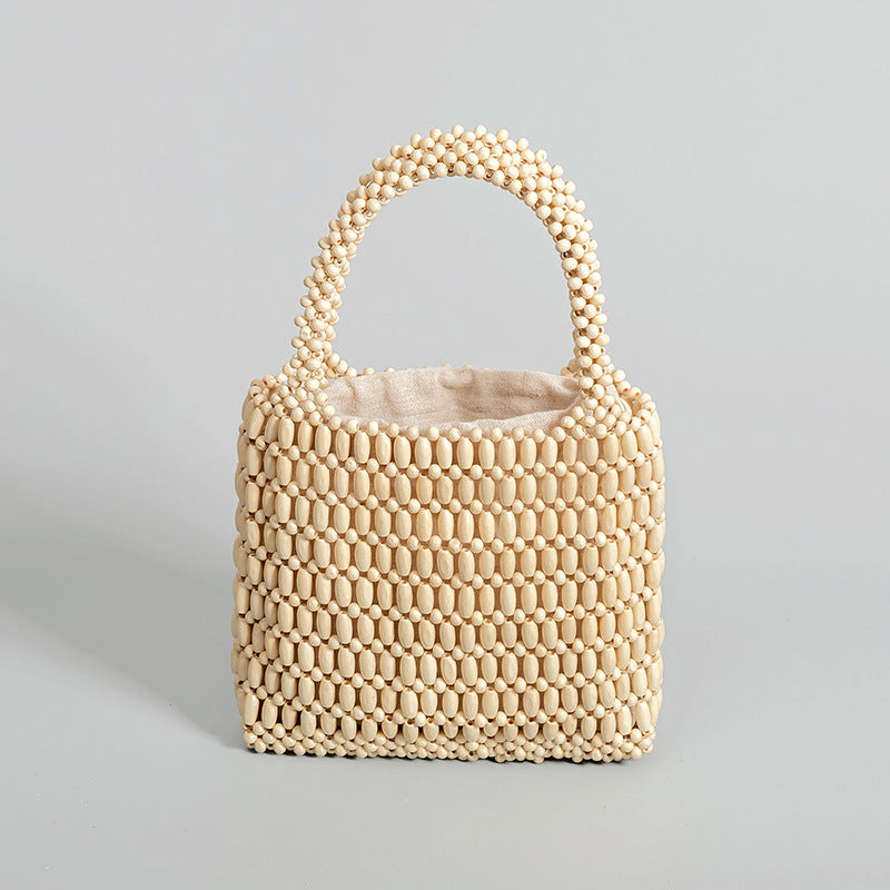 Handmade wooden bead woven bag for women summer niche design hand-held commuter small square bag