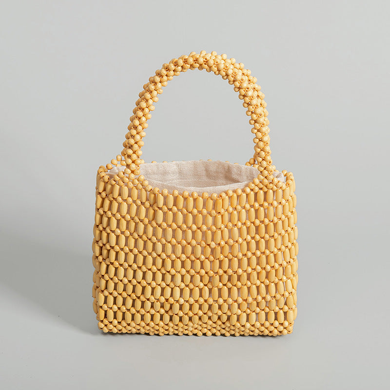 Handmade wooden bead woven bag for women summer niche design hand-held commuter small square bag