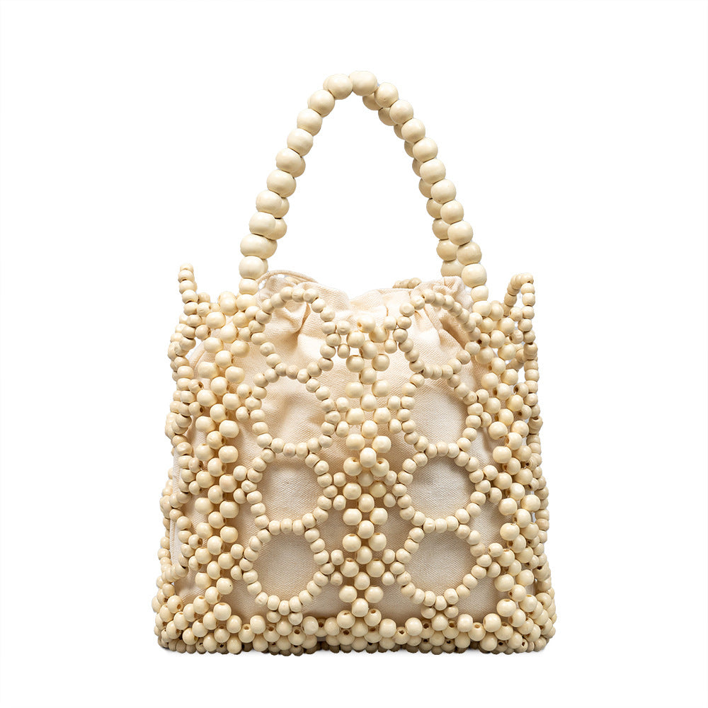 Bags for women, summer niche design, versatile commuting wooden bead bag, hand-woven handbag