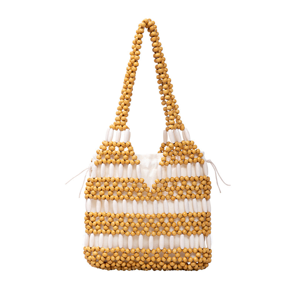 Maple wood handbags women's bags niche design commuter bag trend wooden beads woven bag women